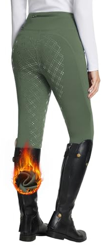 BALEAF Pantalones térmicos de equitación para mujer, con forro polar, bolsillos traseros, verde, S