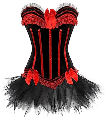 Gotico Sexy Corsetto Corsetto da Donna Burlesque Abito Bowknots Bustier Disossato Burlesque Vita Trainer Body Vestito Gonna Costume Vintage a Righe con Lacci Corsetto Bustier Canotta Sera Feste