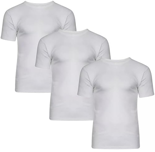 iTRONiK 3 Pack Short Sleeve Men Thermal T-Shirt Underwear Top Warm Winter Brushed Inside Base Layer Vest (White, XL)