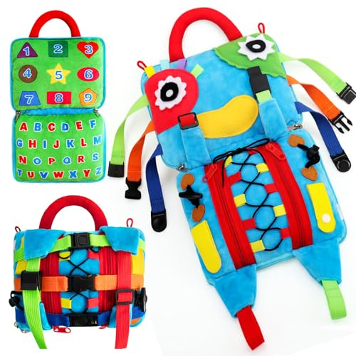 Teytoy Oreiller d'apprentissage sensoriel et jouets de voyage pour les tout-petits de 1 à 3 ans, motricité fine et jouets occupés avec activités de filetage