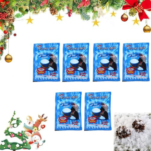 Rakiuty Sofortiges Schneepulver,Fluffiger Kunstschnee,8gx6 Pcs Künstliches Schneepulver,Künstliches Flauschiges Schneepulver,Dekoschnee Simulation Schnee für Winter Weihnachten Party Weihnachtsdeko
