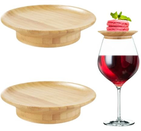 IKOPFLN Lot de 2 décorations en bois pour verre à vin, assiettes à apéritif, desserts, boissons, accessoires de fête, dîner en famille et accessoires de fête