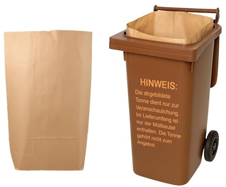 ARLI 25 sacchi di carta biologica, da 120 l, grandi sacchetti di carta, 70 x 95 + 25 cm, 2 strati, 70 g/m², marrone, per rifiuti da giardino, biomateria e biotone (25 sacchetti)