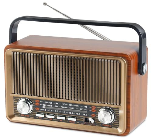 Radio retro con Bluetooth, radio de maleta nostálgica pequeña con AM/FM/SW3, USB/TF/AUX, recargable, radio de cocina, radio vintage para cocina, oficina, exterior