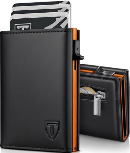 TENBST Portmonee Herren - Ultradünne Geldbörse Herren aus Echtleder, Smart Wallet 3.0 mit Magnetverschluss, RFID-Schutz Kartenetui, Elegantes Orange als Slim Wallet - Stilvolle Geschenke für Männer
