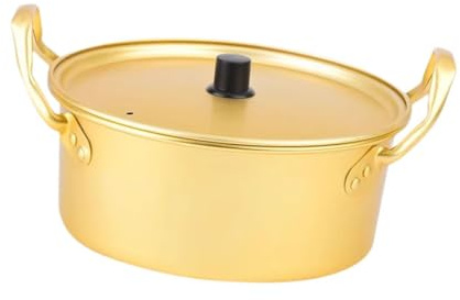 susiodeu Snabbnudelkokare Koreansk soppgryta Hållbar aluminium Koreanska Ramen-grytor Snabbvärmande Liten varm gryta Dubbelhandtag Multifunktionell panna Torrgrytor Kimchi Soppa Camping, Guld, 20 cm