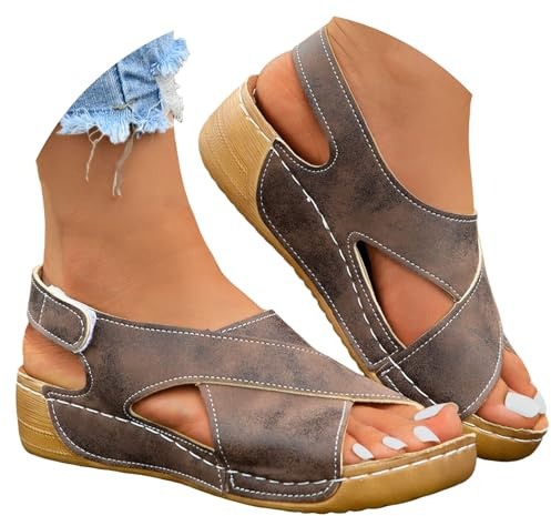 Sandalias Mujer Verano Ortopédicas Comodas Plataforma Zapatos Deportivas Antideslizantes Sandalia de Playa con Tacón de Cuña Zapatillas con Punta Abierta Transpirables para el Aire Libre 37-42