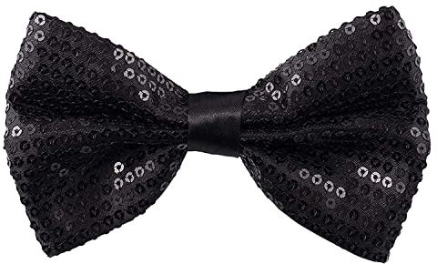 Man of Men Sequin Bow Ties for Men - Pre-tied Adjustable Length Bowtie, Many Colors to Choose From (Black)