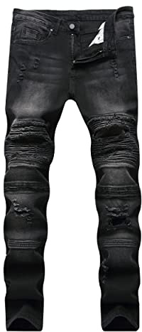 Liuhond Men's Ripped Straight Holes Stretchy Jeans(38, 209 Black)