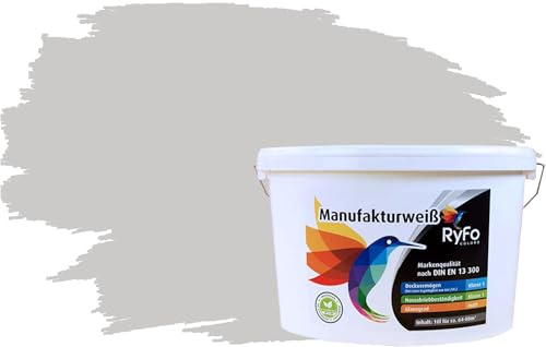 RyFo Colors Bunte Wandfarbe Manufakturweiß Hellgrau 10l - weitere Grau Farbtöne und Größen erhältlich, Deckkraft Klasse 1, Nassabrieb Klasse 1
