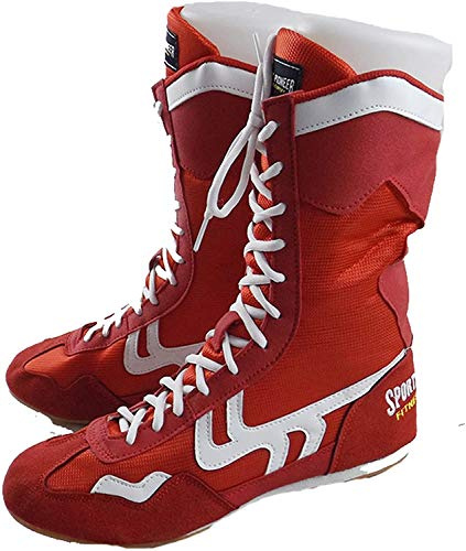 SF Wrestling Shoes Boxing Boots Rubber Sole Combat Training Sport Sneakers for Men&Women&Children Kids Teenage Red
