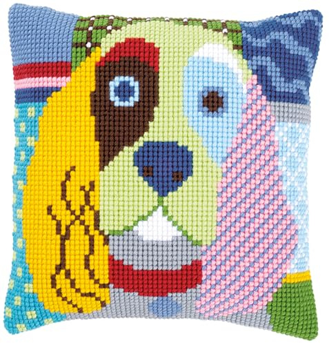 VERVACO Kit Cuscino Punto Croce Cane Moderno Set Ricamo Principianti Cuscini Gobelin Decorativi ca. 40 x 40 cm Accessori per Lavoretti Creativi DIY Casa Decor Hobby Adulti Cross Stitch