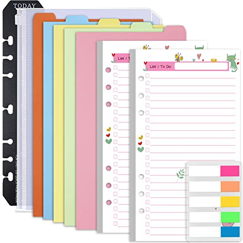 Rancco A6 Planner Inserts to Do List, 90 Pages Colorful 6-Ring Loose-leaf Planner Refills w/Binder Divider, Zipper Pouch, Ruler, Index Tab for Personal Journal, Filofax, Double-sided,Undated,6.9x3.7