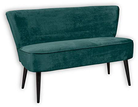 Stella Trading LORD Esszimmerbank mit Rückenlehne, Massivholz Füßen & Microvelours Bezug, Moosgrün - Bequeme 2-Sitzer Sitzbank mit gefedertem Sitz - 140 x 83 x 75 cm (B/H/T)