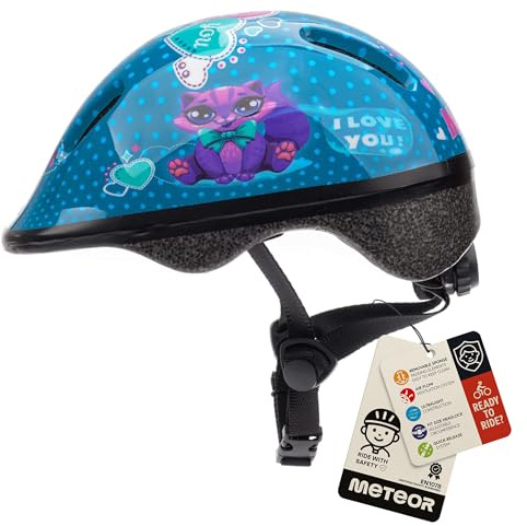Bike Helmet For Baby, Kids, Boys, Girls - Cycling Safety Small Sizes Child MTB Bike Bicycle Skateboard Scooter Lightweight Adjustable Breathable - MV6-2 - Size: S XS 44-48 cm - Motif : Kitty