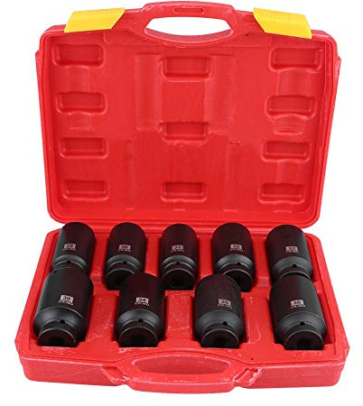 Dioche Juego de 9 llaves de impacto profundo de 1/2 pulgadas, 29 mm, 30 mm, 31 mm, 32 mm, 33 mm, 34 mm, 35 mm, 36 mm, 38 mm, juego de tomas hexagonales, tuerca de buje del eje