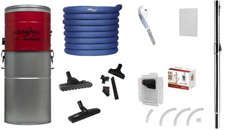 HouseVac Juego de aspiradora central Retraflex con revestimiento de tela en la longitud deseada 15,2 m y material de instalación, potente sistema de vacío 755 AirW