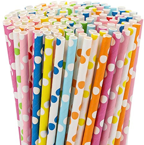200PCS Multi-Color Biodegradable Paper Straws for Party Supplies,Birthday,Bridal/Baby Shower, Christmas Decorations and Holiday Celebrations (Circle)