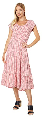 Tommy Hilfiger Vestido Midi a Rayas escalonadas para Mujer, Coralie Multi, XL