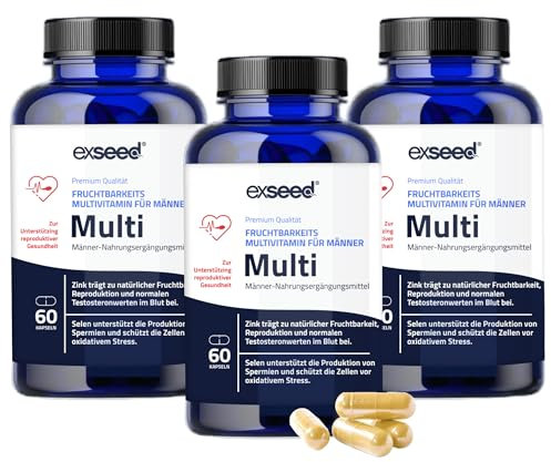 ExSeed Health - Fruchtbarkeits-Multivitamine für Männer - 3 Monatsvorrat (x3 Flaschen) - 60 Kapseln pro Flasche - mit Vitaminen, Mineralien & Antioxidantien - Fruchtbarkeitsergänzung