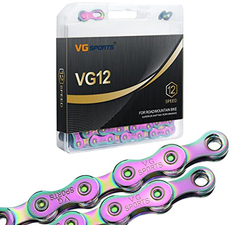 VG Sports 12 Speed Bike Chain,Full Hollow Ultra Light Bicycle Chain Suitable for Moutanin Bike Road Bike,1/2 x 11/128 Inch,126Links, Silver/Rainbow/Titanium
