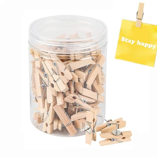 100Pcs Pin Board Pins, Cork Board Pins with Clips, Mini Wooden Pegs, Drawing Pins for Notice Board, Hanging Photos, Cork Board, Arts Projects
