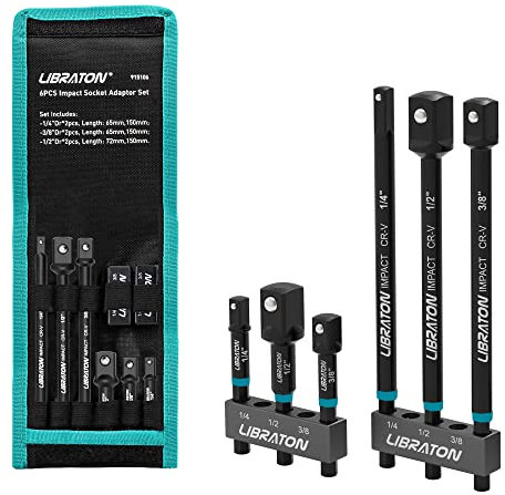 Libraton adaptadores de dado hexagonal, Juego de adaptadores de vasos de impacto de 6 piezas, extensión de adapte, adaptador de enchufe de taladro de 1/4 3/8 1/2 con soporte