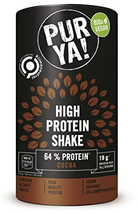 PURYA! Vegan High Protein Shake Kakao, veganer High Protein Drink in Bio Qualität, Protein Getränkepulver für Sport und Fitness, laktosefrei, 1x 500g