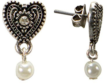 Alpenflüstern Trachten-Ohrstecker Trachtenherz Perle - Damen-Trachtenschmuck, Trachten-Ohrringe mit Strass-Steinen (antik-silber-farben) DOR057