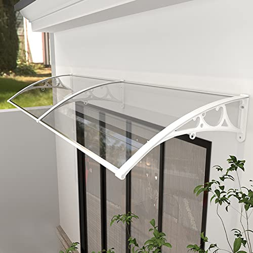 Pensilina in Policarbonato Trasparente per Porta e Ingresso, Tettoia da Esterno per Finestre, Protezione UV da Pioggia e Neve, Alluminio Bianco (60x130cm/24x51)