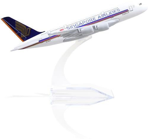 QIYUMOKE Airbus A380 Singapore Airlines 1/400 Modelo de Avión de Metal Fundido a Presión con Soporte Sky Jumbo Modelo de Avión de Pasajeros Kit de Modelo Coleccionable de Aleación para Regalo