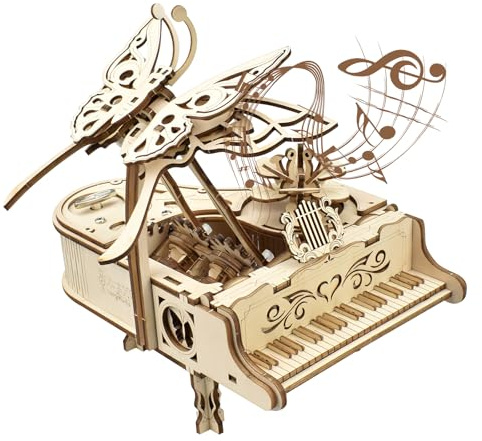 Cuteefun Puzzle Bois 3D, Boîte à Musique Piano Papillon Modèle Réduit, Maquettes Mécaniques pour Adultes à Construire, Cadeau d'anniversaire, de Saint Valentin et de Noël