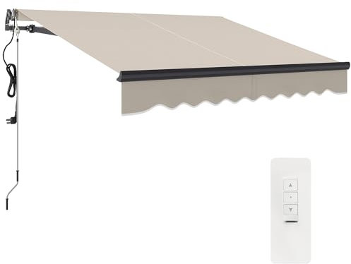 Outsunny 2.5 x 2m Electric Awning with Remote Controller, Aluminium Frame DIY Retractable Awning, UV30+ Sun Shade Canopy for Garden Patio Deck Door Window, Beige