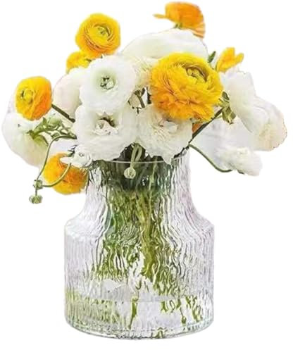 Ribbed Glass Vase Clear Eylkoi - Thick Fluted Vase Wide Large Big Glass Flower Decorative Vases for Centerpieces Modern for Home Living Room, Dining Table, Shelf, Entryway, Office, Wedding, 19cm