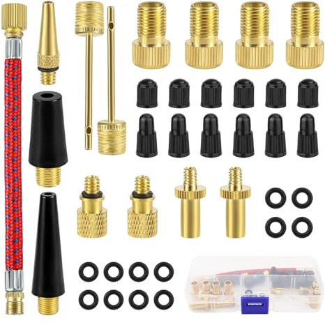 AUXHCYL 38 STK Fahrradventil Adapter Set, Alle Ventiladapter Fahrrad, Adapter für Fahrradventile, Kegelventil und Luftpumpe, Ballnadel, Französisches Ventil Adapter mit Sortierbox