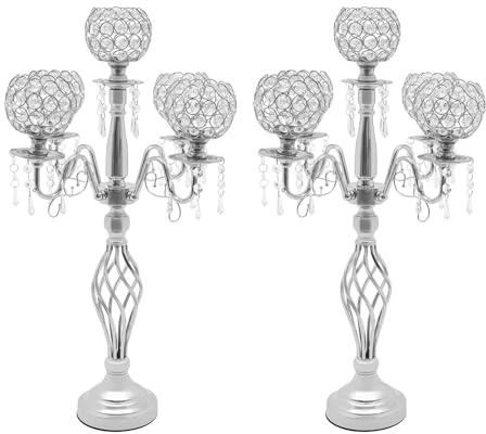 Kristallljushållare 5 armar, ljushållare för adventskrans, stavljushållare, blockljus, hållare, bordsdekoration, silver, elektropläterad för bröllop, vardagsrum (silver)