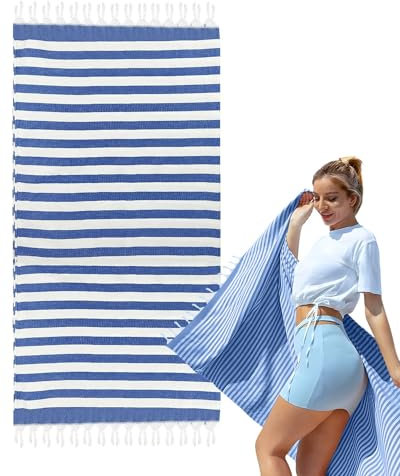 Hamamtuch aus 100% Baumwolle, 180 x 100 cm Doppelseitig Strandhandtuch, Schnell Trocknend & Sandfrei, Duschtuch, Badetuch, Yogatuch Damen & Herren – Leicht & Ideal für Reise, Bad, Yoga, Camping