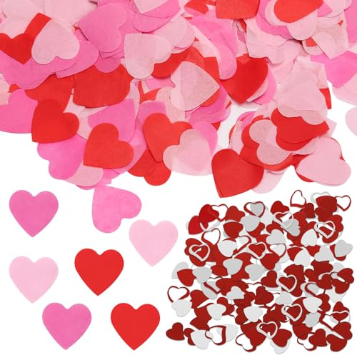 Juego de confeti en forma de corazón, 75 g, biodegradable, confeti de papel y purpurina, color rojo y plateado, decoración de mesa para bodas, día de San Valentín, cumpleaños, aniversario, propuesta
