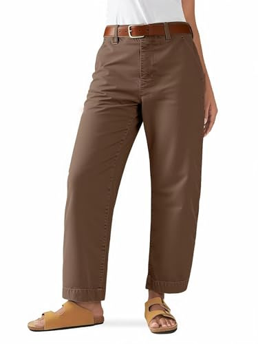 Flamingals Straight Leg Low Rise Barrel Pants Casual Stretchy Vintage Carrot Chino Pants for Women Trendy Without Belts Caramel M