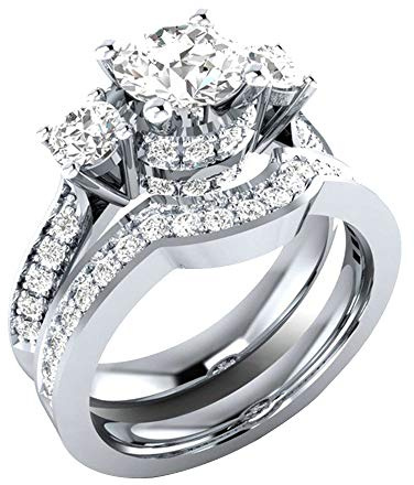 Generisk sårsalva zirkonia ring tillbehör modering damset 2-i-1 ringar ringar för örhängen (silver, SL7)