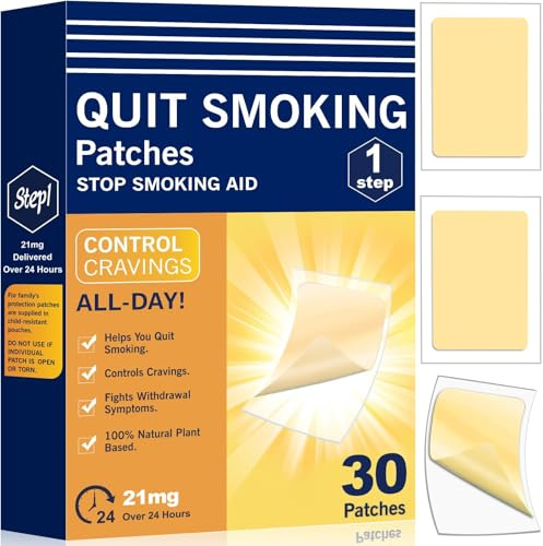 Nicotine Patches 21 mg - Step 1 Stop Smoking Aids That Work - Easy to Quit Smoking Patches - Each Patch Provides a 24-Hour Nicotine Transdermal System - That Work with 1 Weeks - 30 Count - 02F
