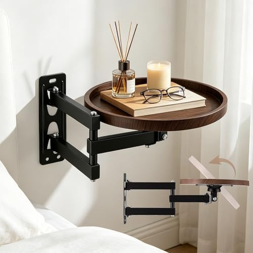 Mesa Plegable Pared, Pequeña Mesa Abatible Pared Escritorio Redondo 30Cm Diámetro Rotación Horizontal 180° Mesita Noche Flotante Extensible Ahorro Espacio Para Dormitorio Sala Estar O Balcón (A)