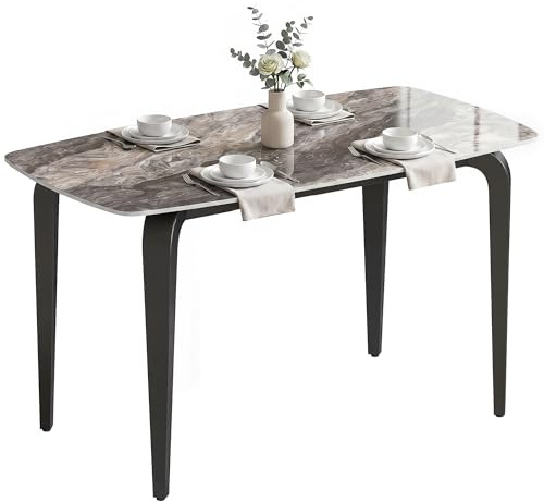 HOMCOM Tavolo da Pranzo per 4 Persone, Tavolo Cucina 130x70x75 cm con Piano in Pietra Sinterizzata e Gambe in Metallo, Tavolino da Soggiorno Sala da Pranzo, Marrone