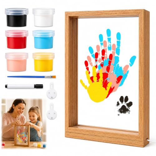 XPJBKC Familj handfotavtryckssats, babyfotavtryckssats med 6 färger pensel, 4 stycken PS-plattor, 1,0 mm, personlig dekoration, babyfotavtryck för hela familjen, vit