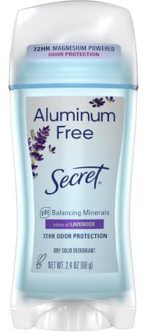 Secret Aluminum Free Deodorant for Women, 48hr Odor Protection, Naturally Derived Ingredients, Free of Parabens Dyes Talc & Baking Soda, PH Balanced, Dry Solid, Lavender Scent, 2.4 oz