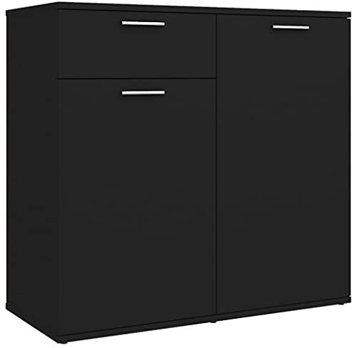 vidaXL Sideboard mit 2 Türen 1 Schublade Kommode Anrichte Mehrzweckschrank Beistellschrank Schrank Standschrank Schwarz 80x36x75cm Holzwerkstoff