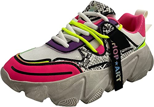SHOP ART Scarpe Sneakers Donna Casual Sportive in Ecopelle Multicolor. Modello Chunky (Numeric_38)