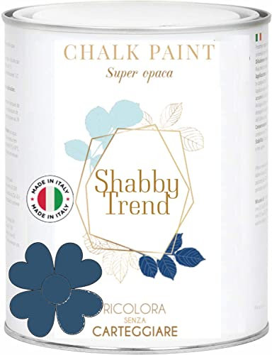 GENERICO SHABBY TREND® CHALK PAINT Pittura Shabby Chic Vintage Mobili Pareti Extra Opaca 120 VARIANTI (375ml, BLU NOTTE)