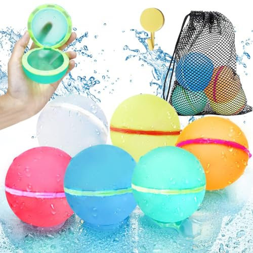 6 Stück Wiederverwendbare Wasserballons, Schnell Befüllbare Weiche Wasserbomben, Wasserspielzeug Pool Spielzeug Strandspielzeug im Freien Spielzeug für Kinder Magnetischer Wasserball für Sommerpartys