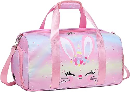 Sacs de Sport pour Enfant Sac de Voyage Fille Sac pour Gym Piscine Danse avec Compartiment à Chaussures et Poche Humide